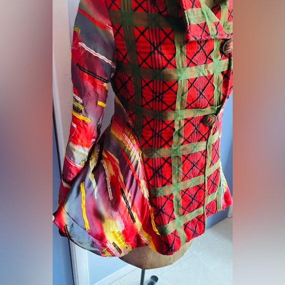 Stunning Handmade Patchwork Plaid & Striped Button-Up Blazer/Jacket - Picture 5 of 15